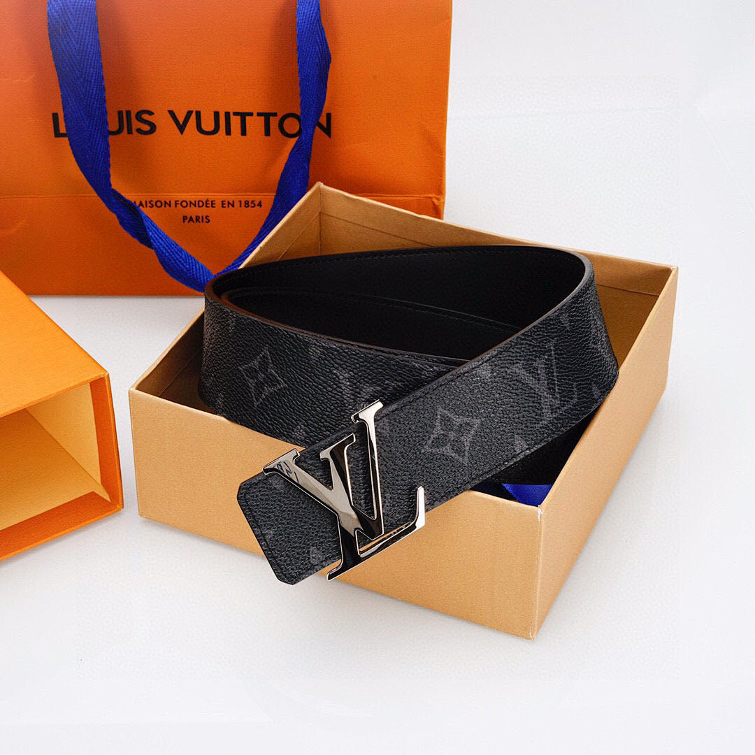 Louis Vuitton Black Monogram Belt with Silver Buckle