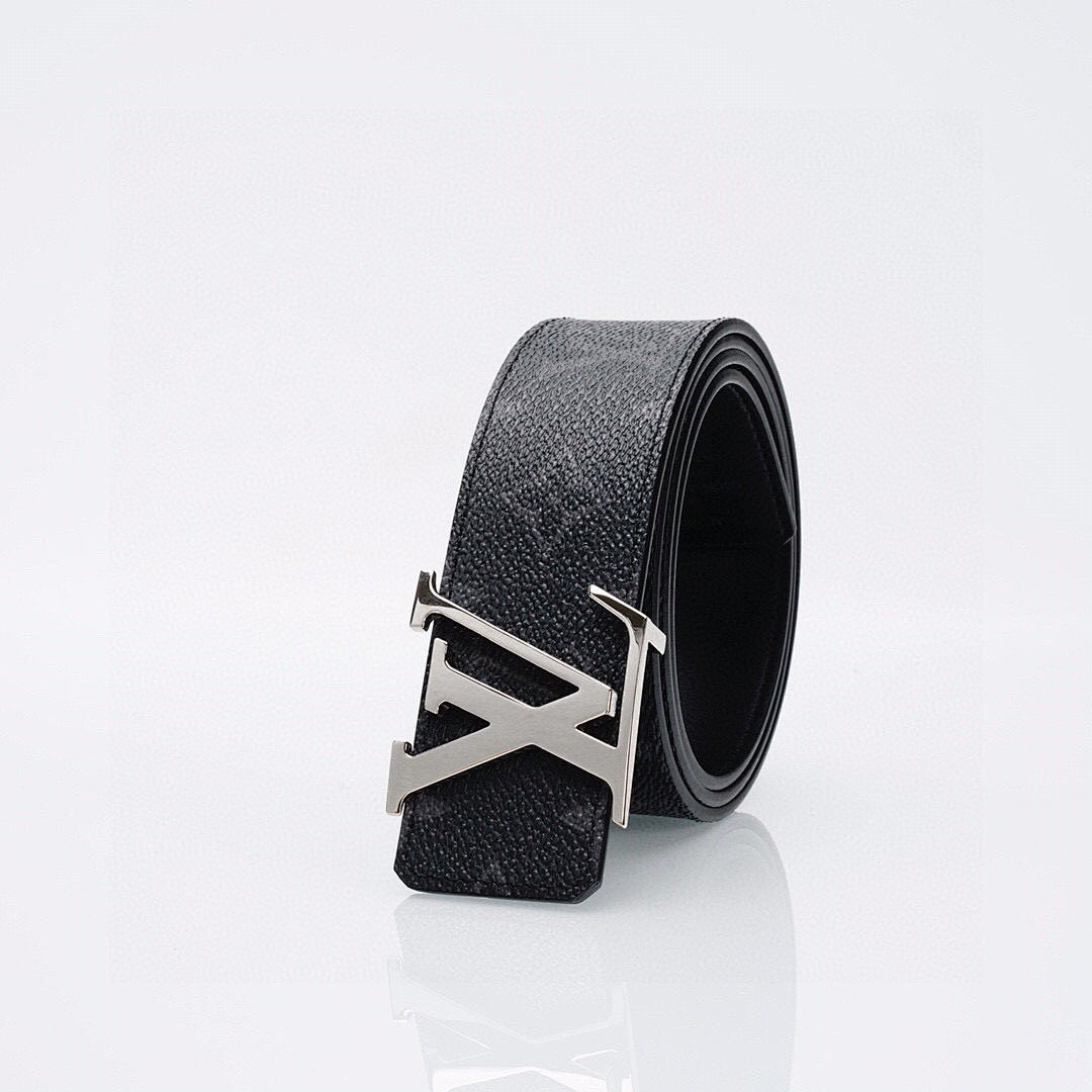 Louis Vuitton Black Monogram Belt with Silver Buckle